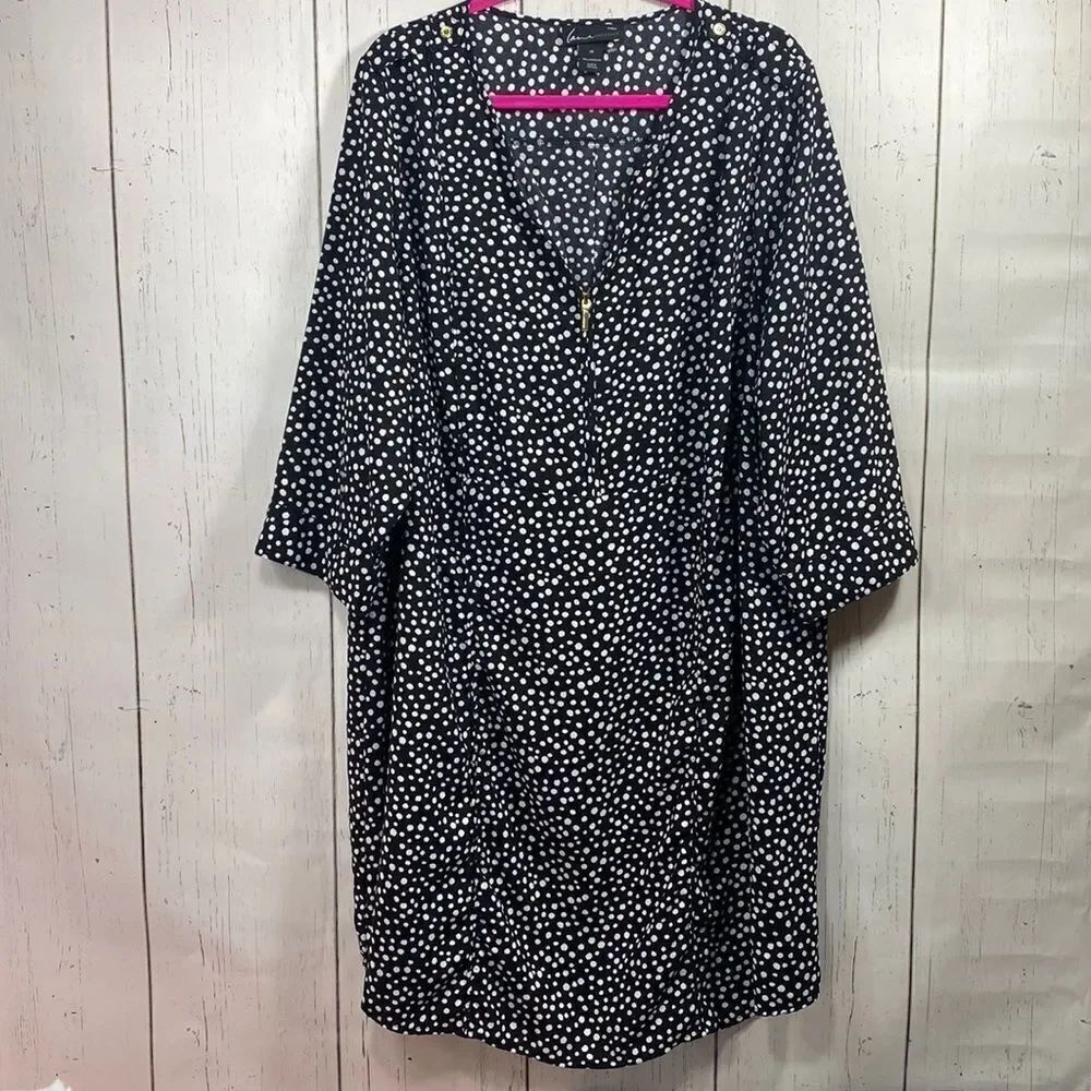 Lane Bryant Polka Dot Zip Blouse Tunic Size 28 Black White Career Classic Office